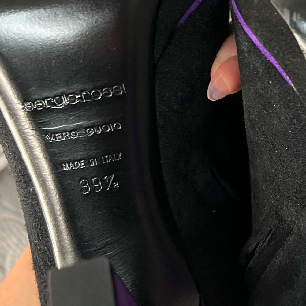 Sergio Rossi Black Suede Purple Accent Bootie 7.5 - Picture 10 of 12